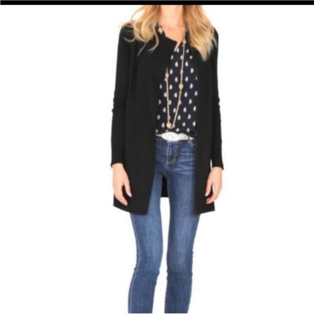 CABI black Tailor coat #3351 w faux leather detail